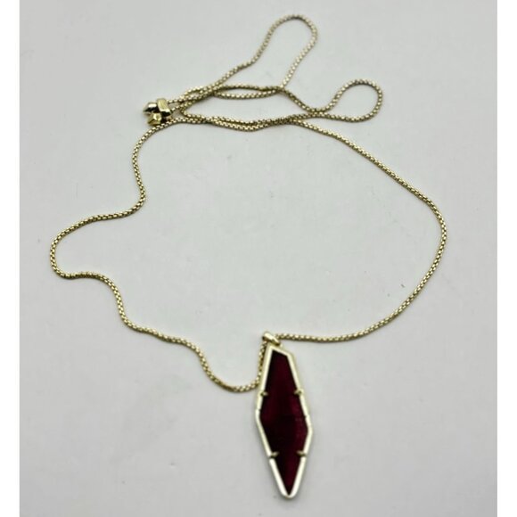 Kendra Scott Gold-Tone Long Necklace With Red Faceted Stone Pendant - Picture 2 of 6